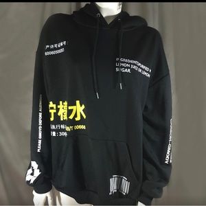 Zaful Asian Graphics Streetwear Black Hoodie Small